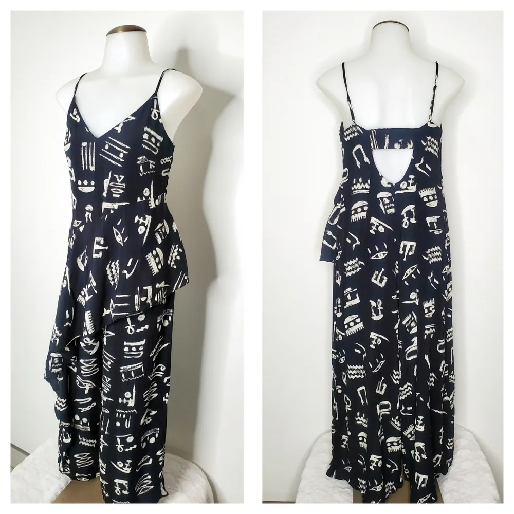 Anthropologie- Maeve | Black Day Trip Cropped Wide Leg Printed Jumpsuit - Picture 5 of 9